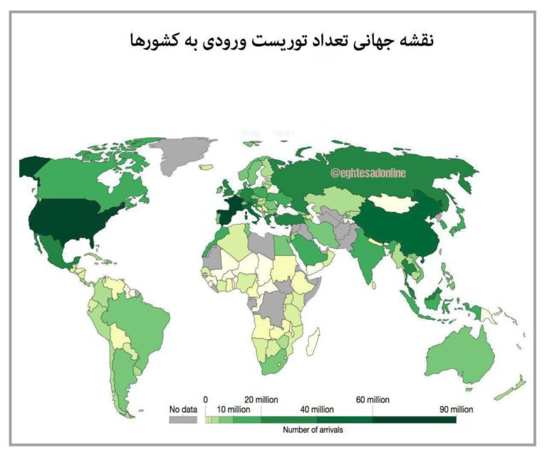 نقشه جهانی توریست ورودی به کشورها